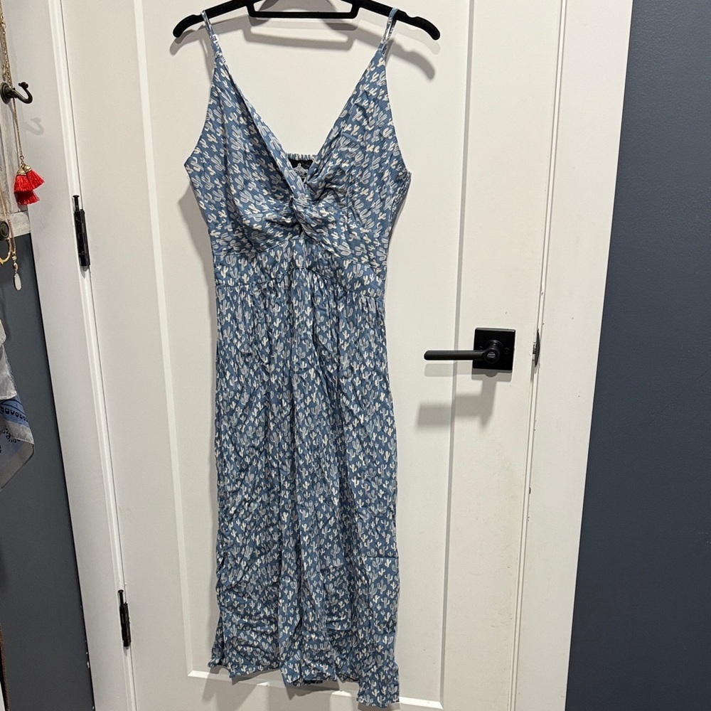 Angie Blue Floral Twist-Front Midi Dress Cactus Print NWT Large